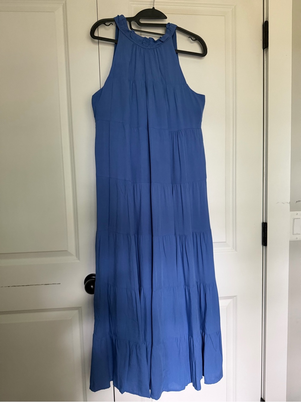 Blue Tiered Midi Sundress Sleeveless Tie Back Boho Cottagecore Dress NWT size M